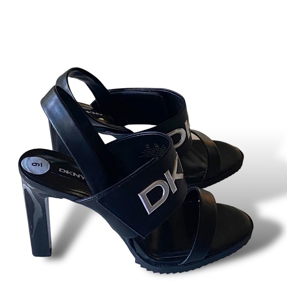 DKNY Slingback Heeled Sandals- Black-Silver Hardware NWT Size 9 Romantic…Gothic - Picture 15 of 16